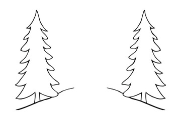 Minimalist single line drawing two pine trees nature forest