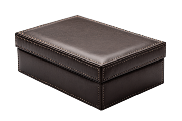 Dark brown leather box, rectangular, padded top
