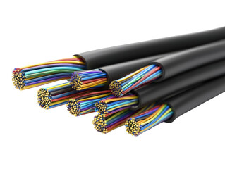 Close-up of bundled, multi-colored electrical cables.  Dark, glossy black outer sheath encases numerous individual wires in vibrant hues of the color spectrum.  