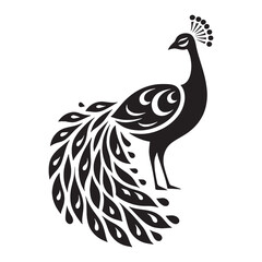 Fototapeta premium Stunning Peacock Silhouette – Peacock Vector Artwork in Classic Monochrome for Branding – Silhouette of Peacock