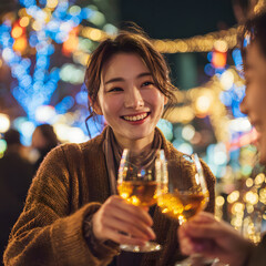 woman clinking glasses with a friend 