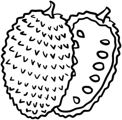 Soursop Fruit Vector Outline Line Art Drawing