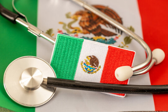 Healthcare in Mexico. Healthcare concept. Mexican flag and medical stethoscope