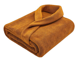 Folded, mustard-colored robe, high-collared,  cozy, soft, and plush