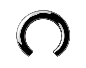 Glossy, smooth, black, rounded, horseshoe-shaped object