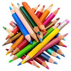 Fototapeta premium Colorful pencils scattered, close-up studio shot, education supplies, art background