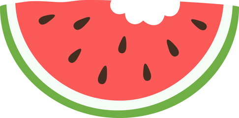 Cute and fresh watermelon bitten slice. Summer, crop or dessert theme. Single object. Vector isolated illustration in flat style.