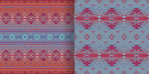 Set of Aztec geometric seamless patterns. Native American Southwest prints. Ethnic design wallpaper, fabric, cover, textile, rug, blanket.