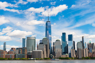 Fototapeta premium New York City urban architecture. New York City metropolis. New York City in USA. Streets of New York City. Lower Manhattan skyline. New York from New Jersey. Downtown Manhattan.
