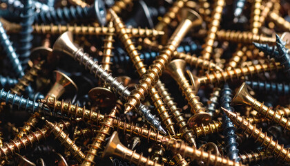 Gold  Blue Screws Closeup.