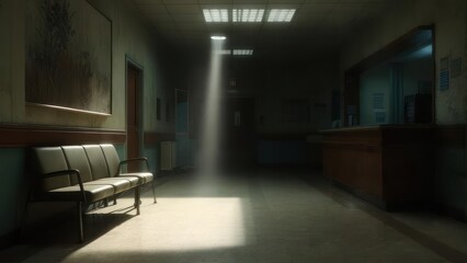 Hospital corridor bathed in light