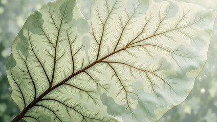 Delicate leaf with intricate veins captured in soft light