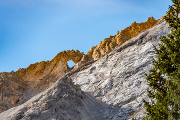 Close-up of a stunning natural rock formation, highlighting the rugged geology of the Prato Piazza mountains