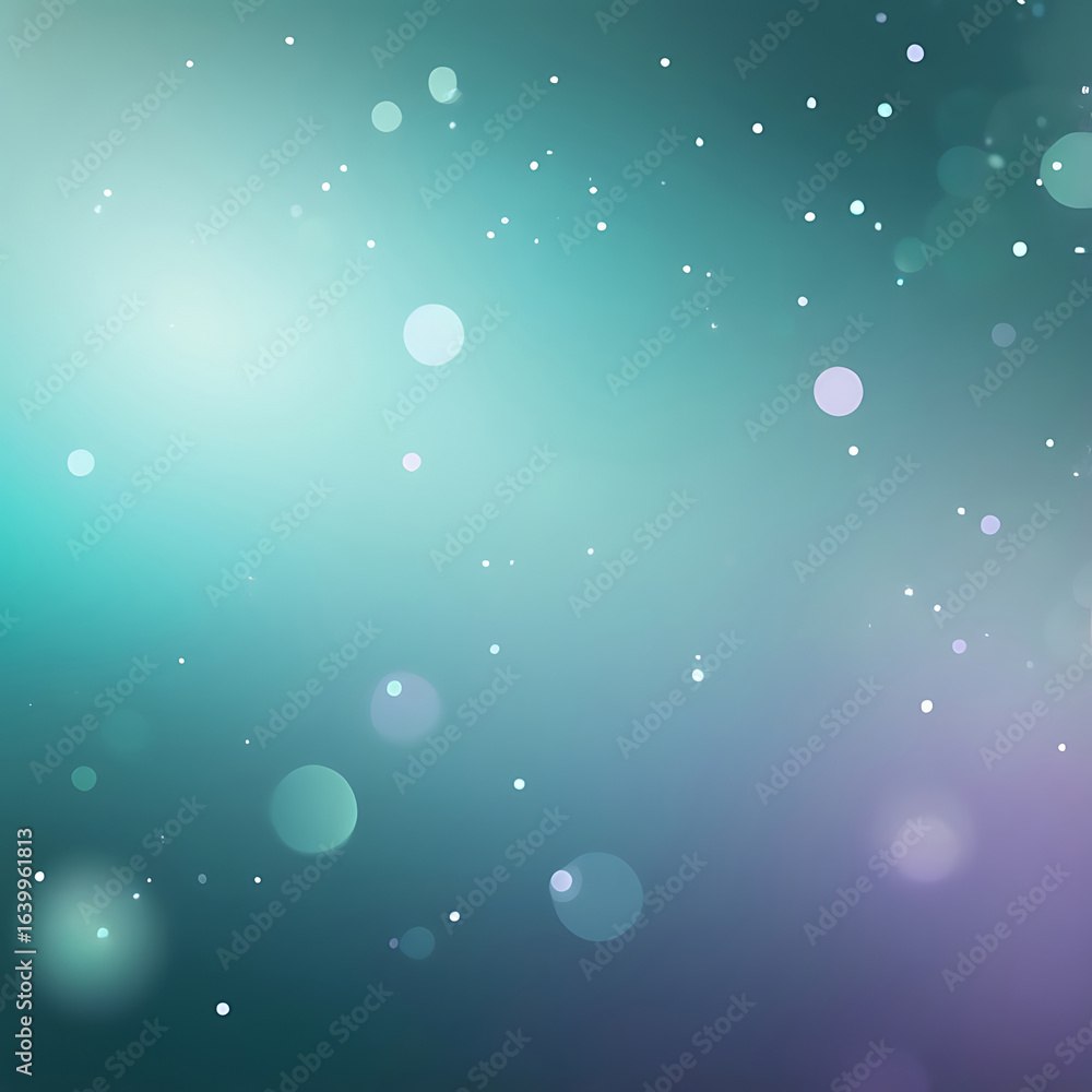 Poster dreamy purple and teal background with glowing bokeh and sparkling particles. ai