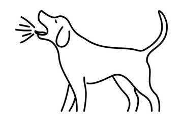 Minimalist single line drawing a barking dog with sound waves animal