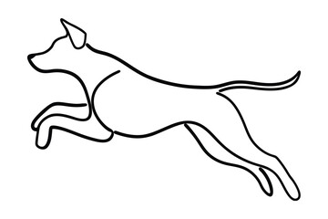 Minimalist single line drawing a dog running a animal jumping
