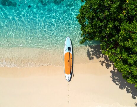 Aerial view of a paddleboard on a tropical beach - Powered by Adobe