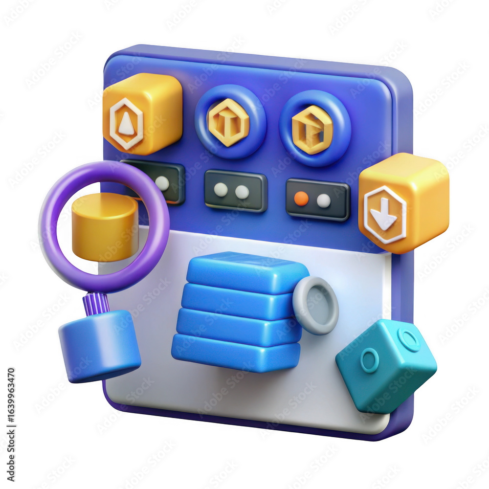Poster stylized 3d control panel with interactive elements isolated on transparent background