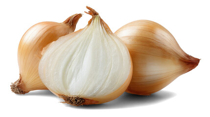 Onions with half of onion on white background