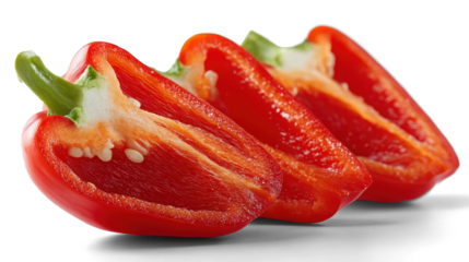 Sweet red bell peppers on white background