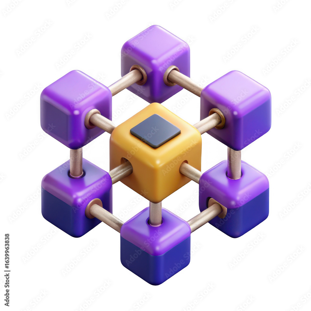Poster abstract geometric network structure with central processor isolated on transparent background