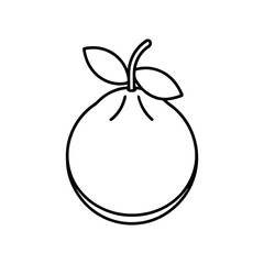 Simple Line Art Illustration of an Orange with Leaves