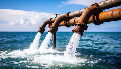 Seawater intake pipes with ocean, and industry.