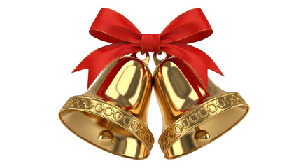 Golden Christmas bells – photorealistic 3D render on transparent background