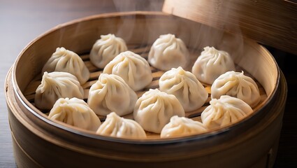 Steaming Xiao Long Bao in Bamboo Steamer xiaolongbao