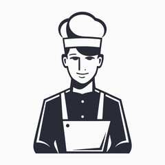 Minimalist Style Asian Chef in Uniform on White Background