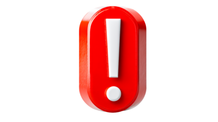 Red exclamation mark symbol with white dot on transparent background