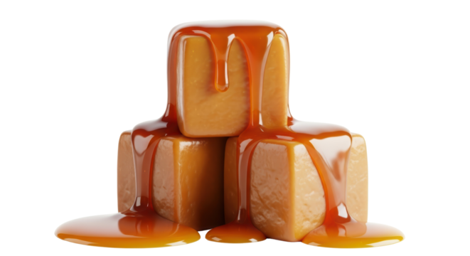 Caramel cubes with sauce
