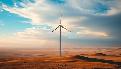 Sleek vertical axis wind turbine against vast Inner Mongolian landscape,  nature,   infrastructure