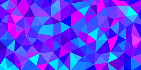 Fototapeta premium Vibrant geometric mosaic of blue, violet, pink, and fuchsia triangles with neon glow, vibrant, geometric