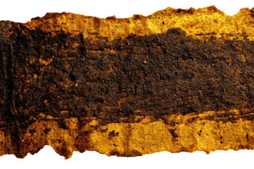 Damaged,  brown-gold  scroll  or  artifact.  Detailed  texture