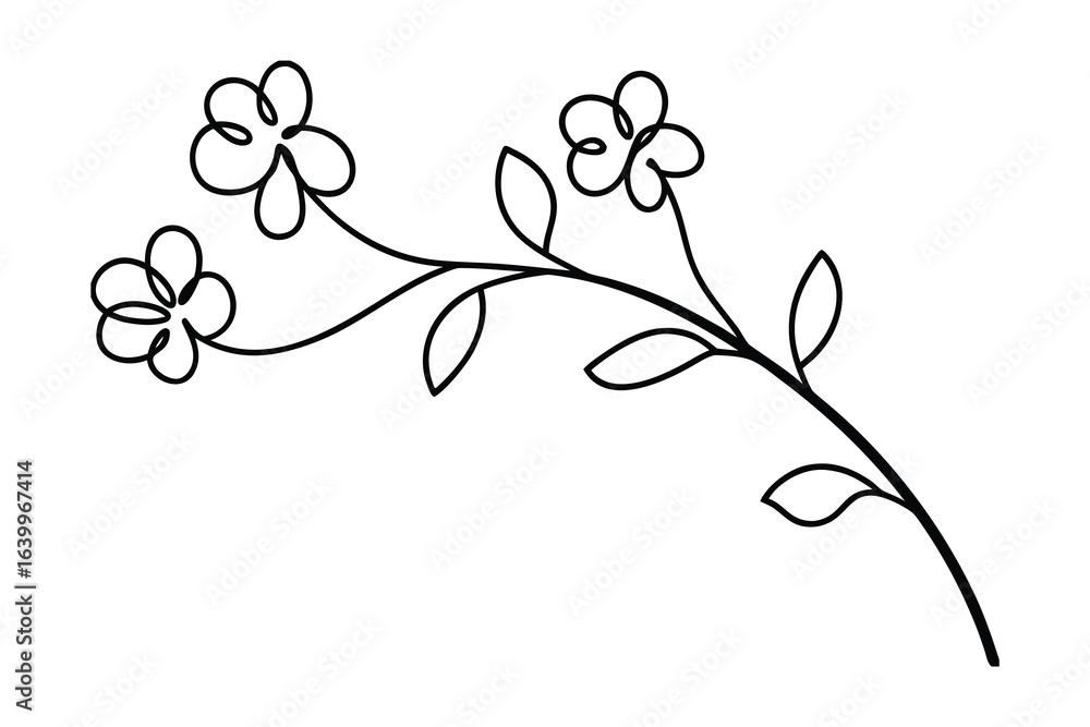 Aufkleber minimalist continuous line drawing a flowering branch with leaves abstract bloom