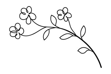 Minimalist continuous line drawing a flowering branch with leaves abstract bloom