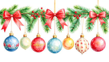 Watercolor Christmas Ornament Garland.