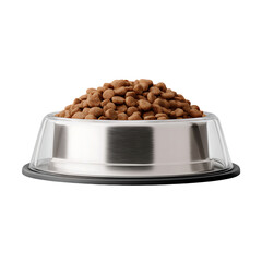 Dog food in a metal bowl.