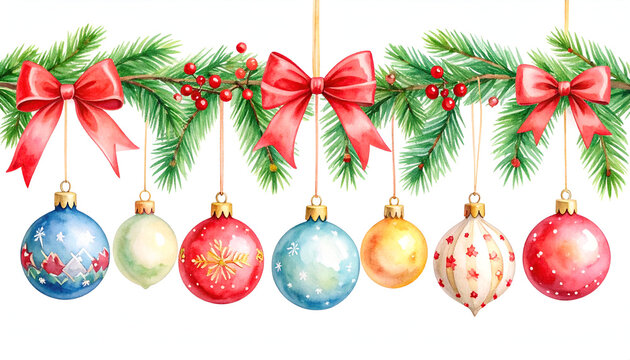 Watercolor Christmas Ornament Garland.