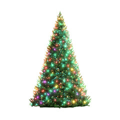 Christmas tree with glowing lights isolated on transparent background