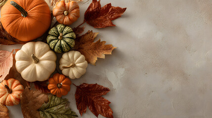 Autumn or thanksgiving letter background with pumpkins and leaves