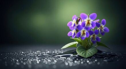Delicate Purple Flowers on Wet Surface