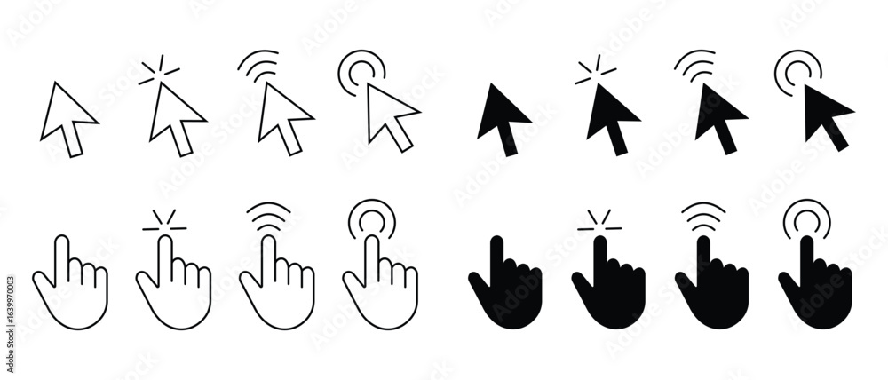 Poster click icon set. set of mouse pointer click symbol vector collection. computer click cursor hand and 