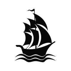 Old sailing ship on waves silhouette design
