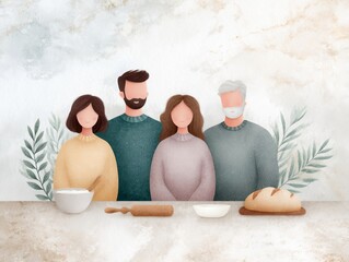 Family of four is sitting at a table