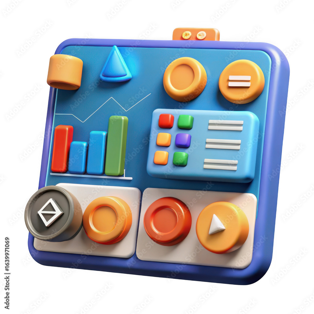 Poster 3d rendered futuristic control panel with icons isolated on transparent background
