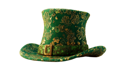 Green Leprechaun Hat with Gold Shamrock Embellishments