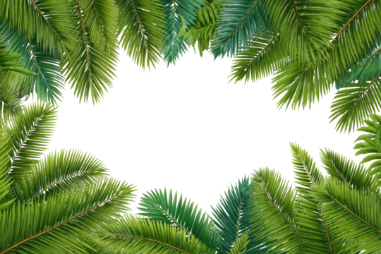 Tropical palm leaves frame a black void
