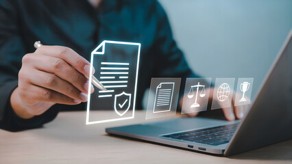 Secure digital document signing for modern business contracts and legal compliance with innovative technology solutions on laptop, protecting sensitive data